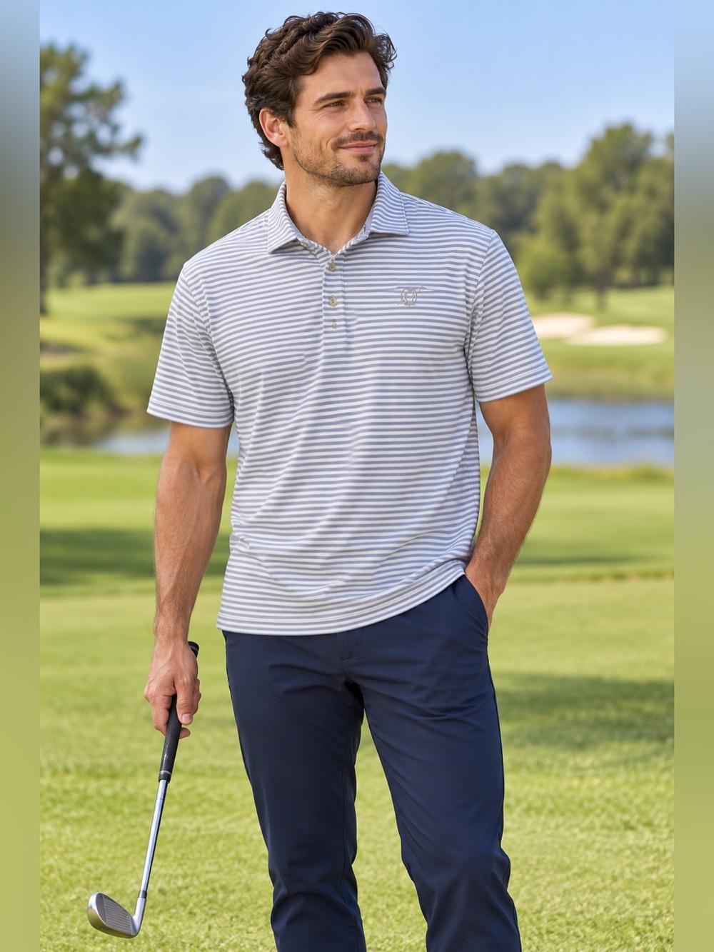 Peter Millar XL Men’s Summer Comfort Golf Polo Logo Horseshoe Bay WI Stripe